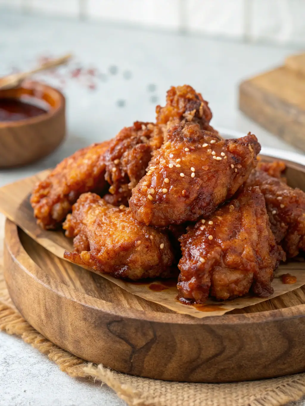 A visually appealing photo of Fried Chicken, highlighting the crispy golden-brown skin and juicy interior. The image should convey the satisfying crunch and savory taste of this classic dish.